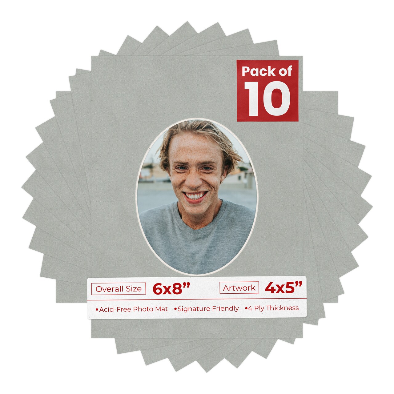 Light Grey Suede Mat Board for 6x8 Frames - Oval Opening for 4x5 Photos